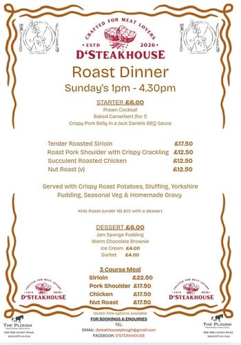 D'Steakhouse Sunday roast menu
